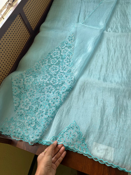Cutwork Tissue Organza Saree - Blue