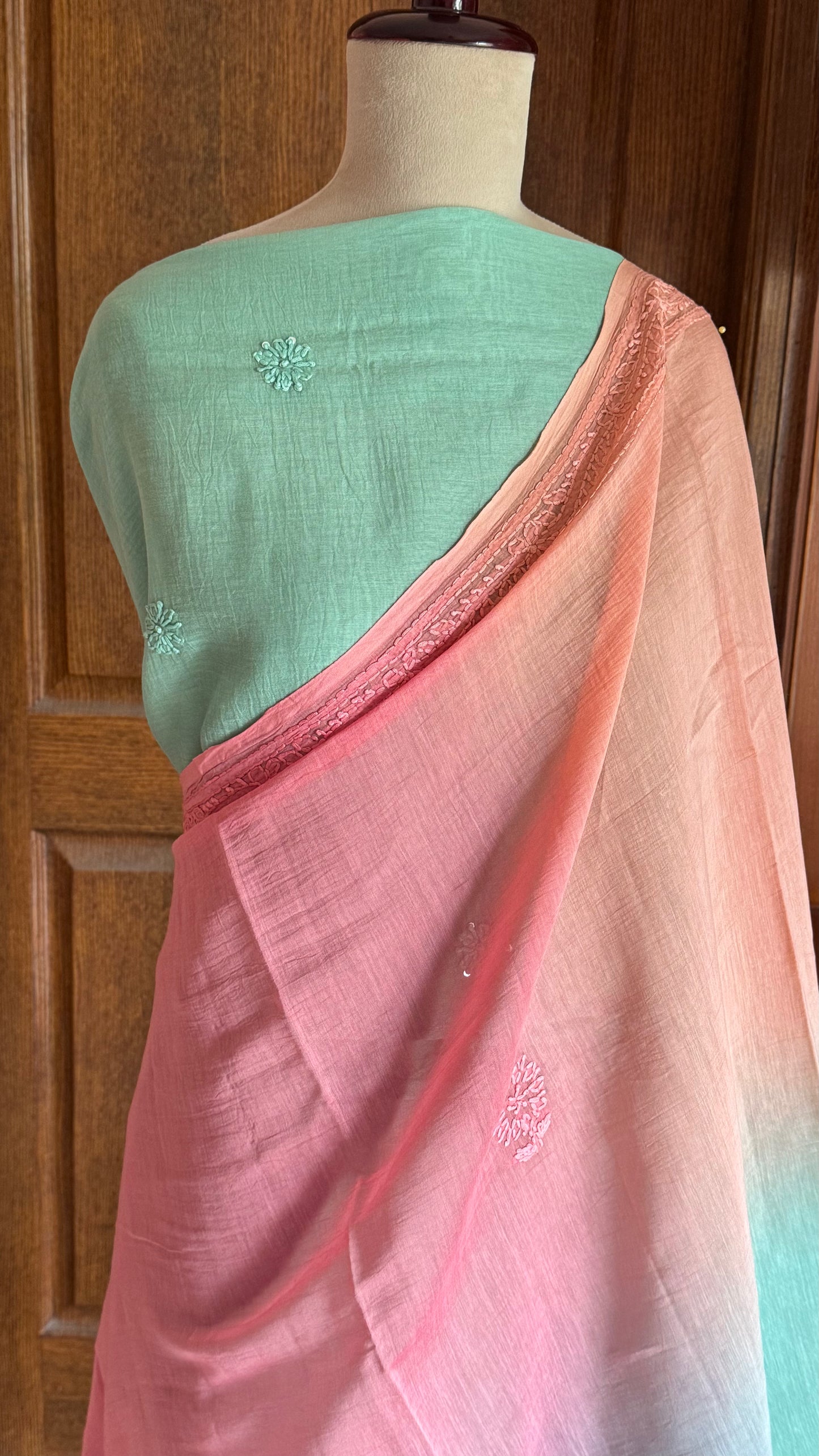 Pure Mul Chanderi Chikankari Saree - Peach,Pink,Blue,Lavender