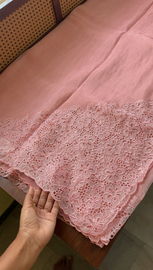 Cutwork Tissue Organza Saree - Pink