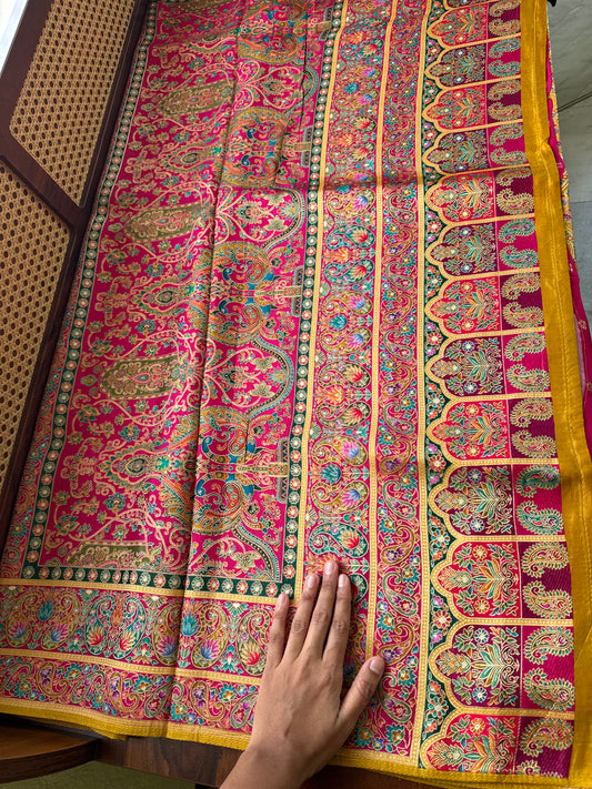 Luxe Pashmina Style Semi Silk Saree - Yellow