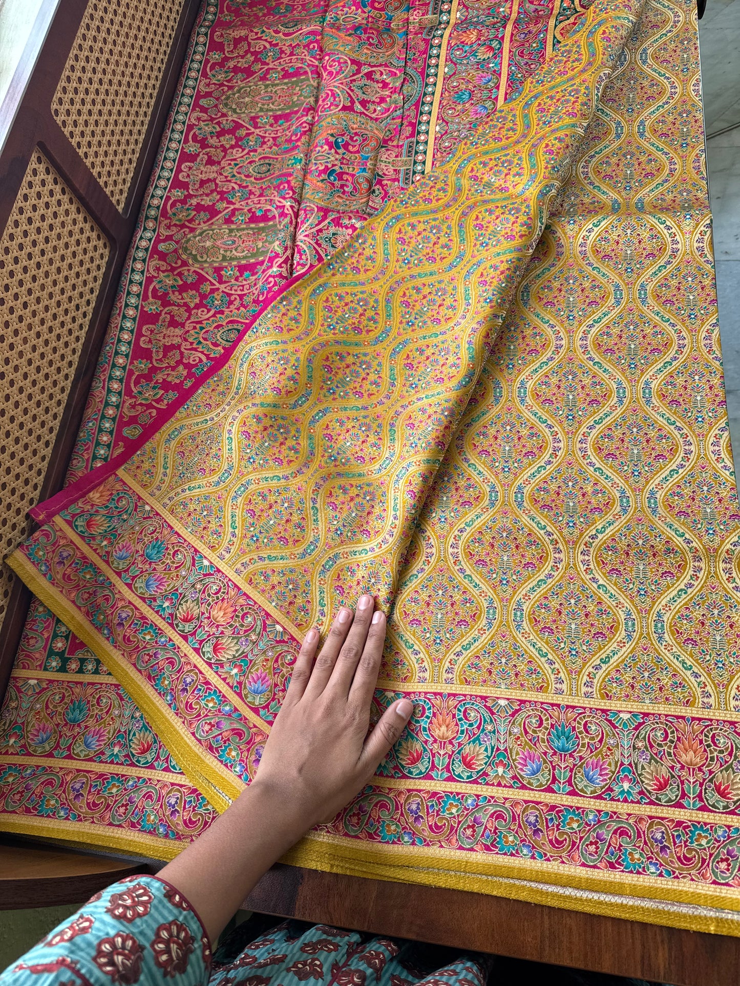 Luxe Pashmina Style Semi Silk Saree - Yellow