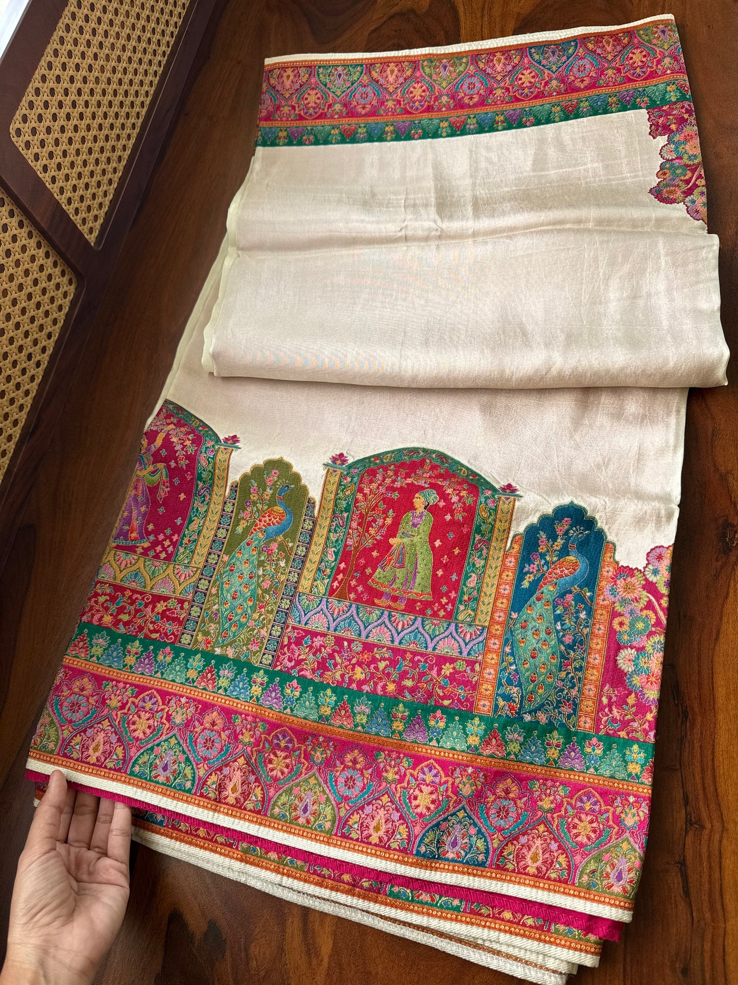 Luxe Pashmina Style Semi Silk Saree - White