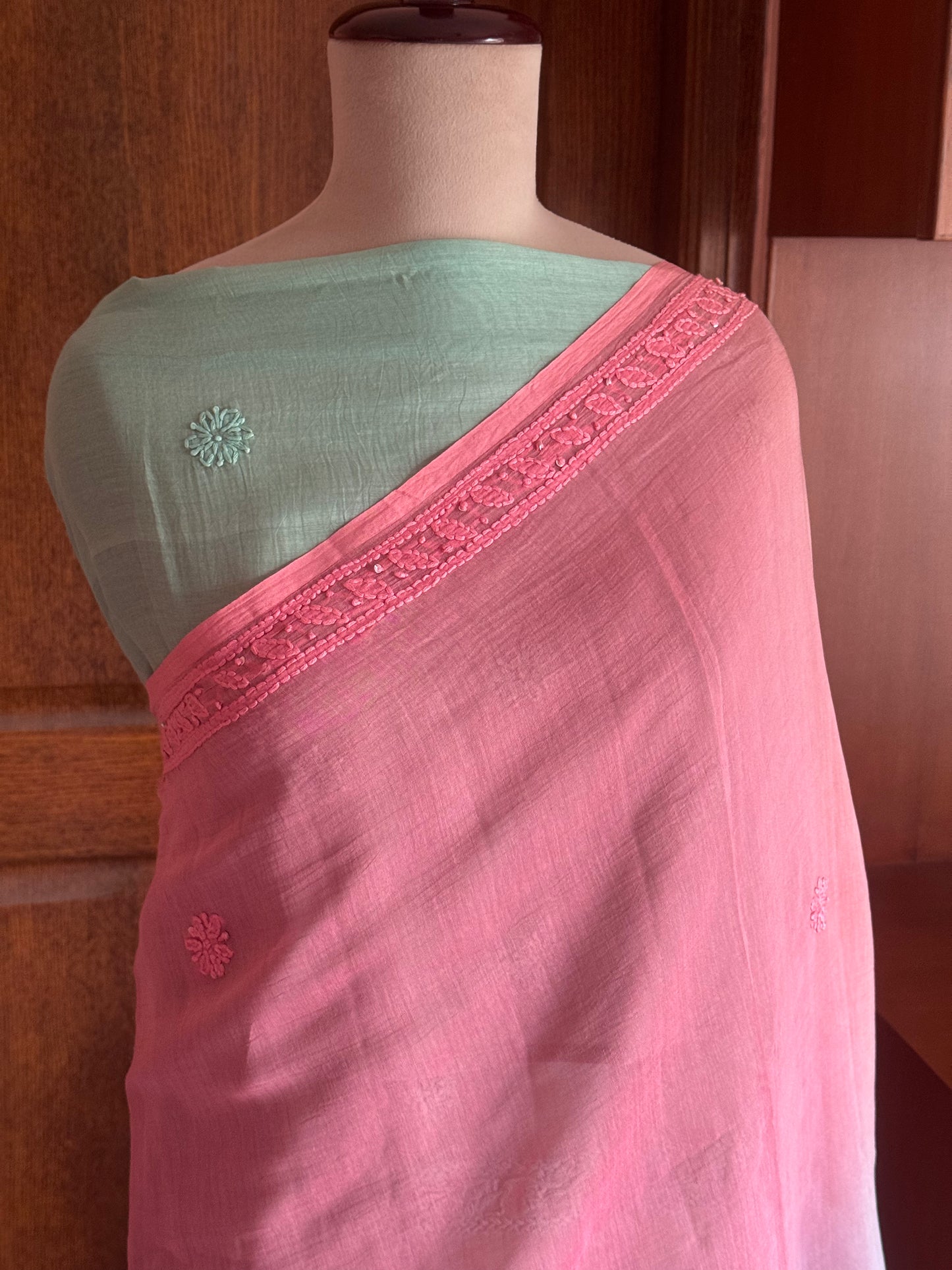 Pure Mul Chanderi Chikankari Saree -Peach,Pink,Lavender,Sea Green