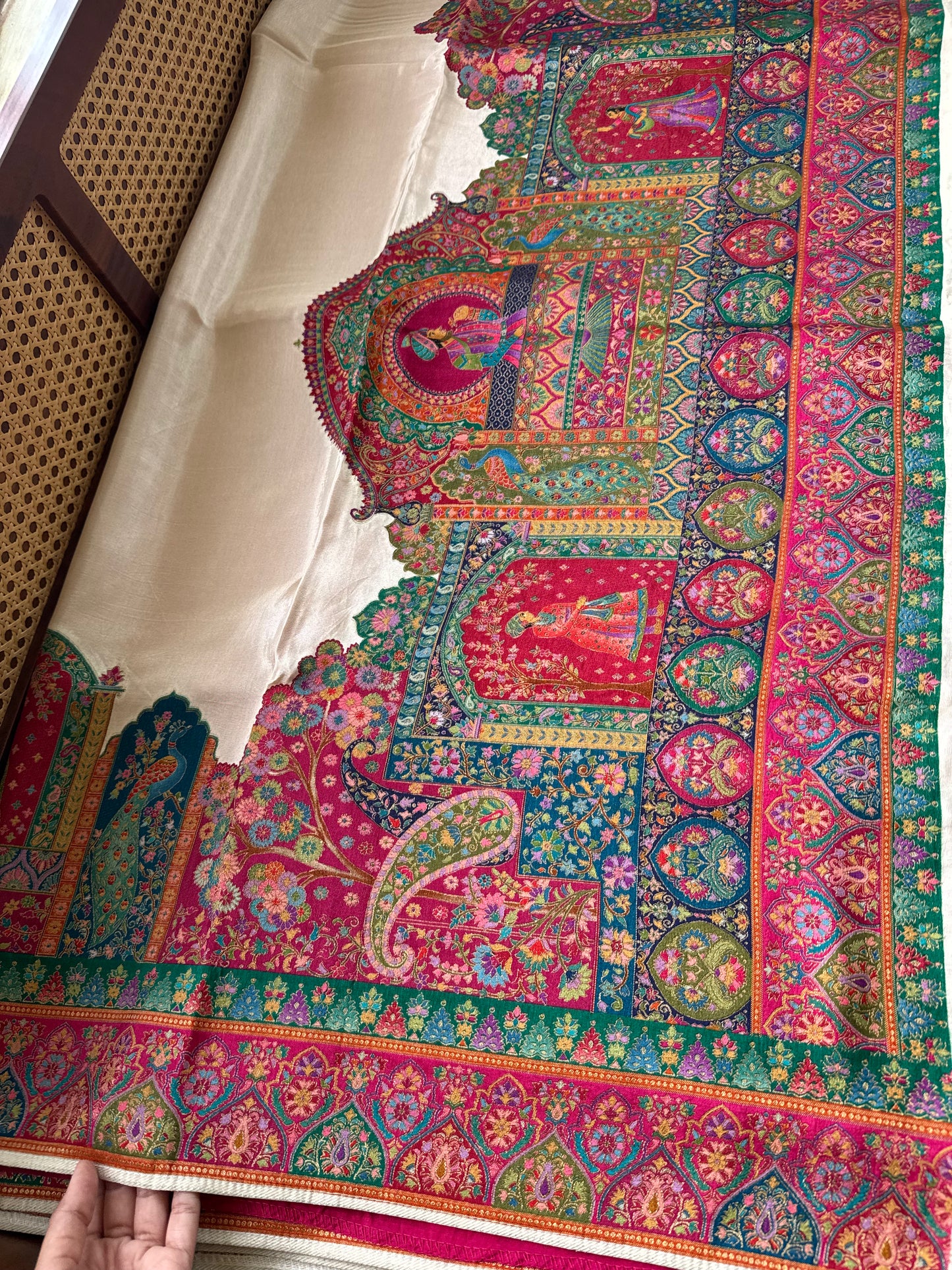 Luxe Pashmina Style Semi Silk Saree - White