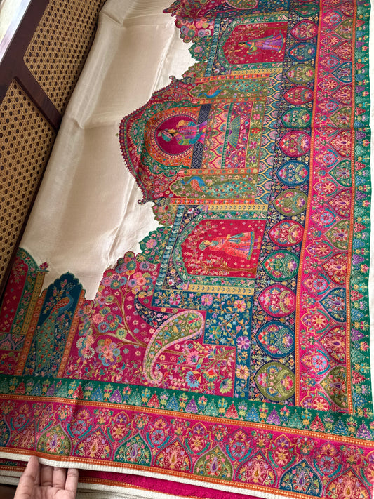 Luxe Pashmina Style Semi Silk Saree - White