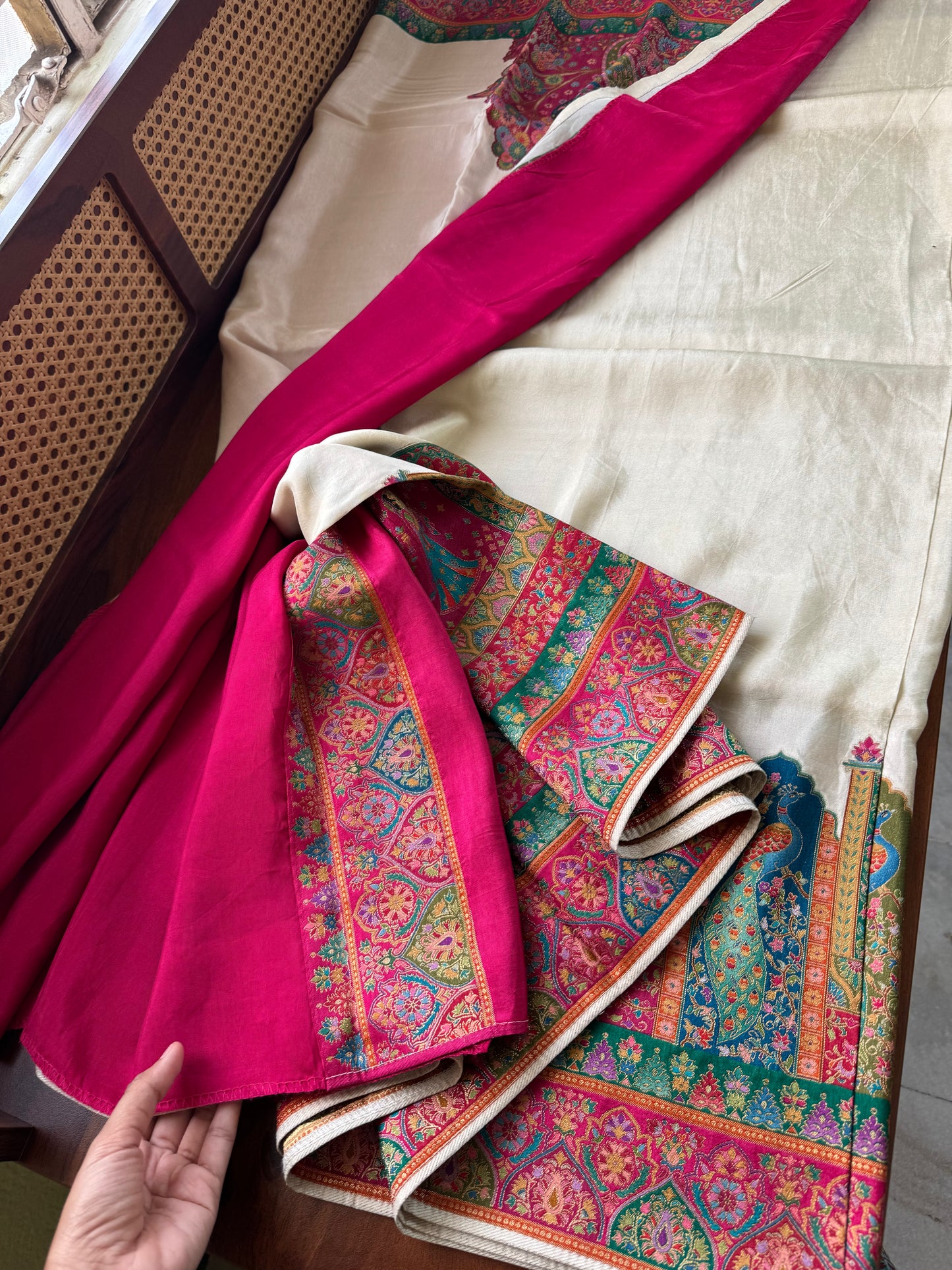 Luxe Pashmina Style Semi Silk Saree - White