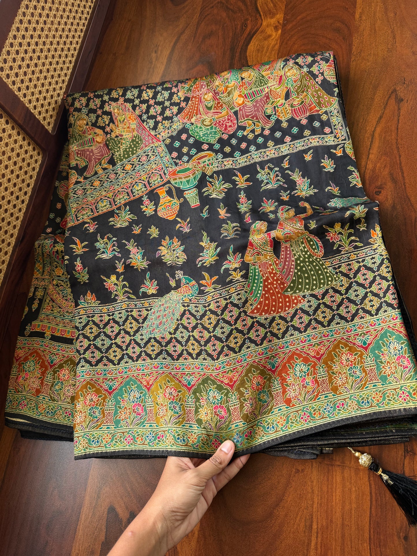 Luxe Pashmina Style Semi Silk Saree - Black