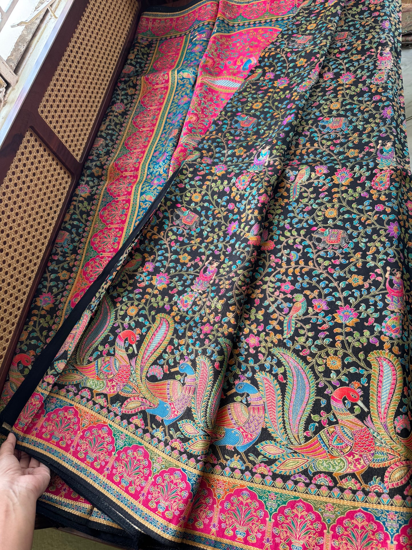 Luxe Pashmina Style Semi Silk Saree - Black