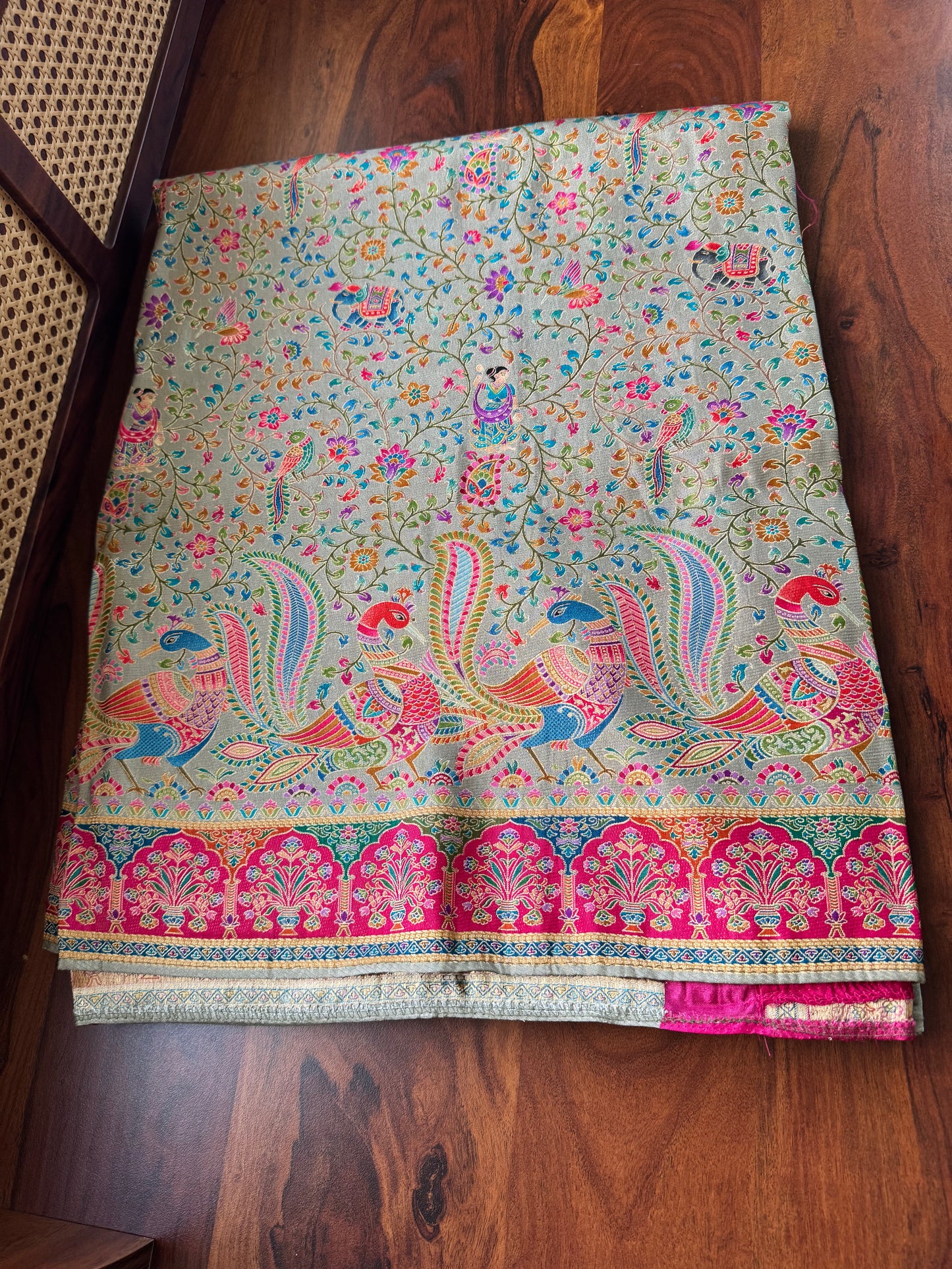 Luxe Pashmina Style Semi Silk Saree - Grey & Pink