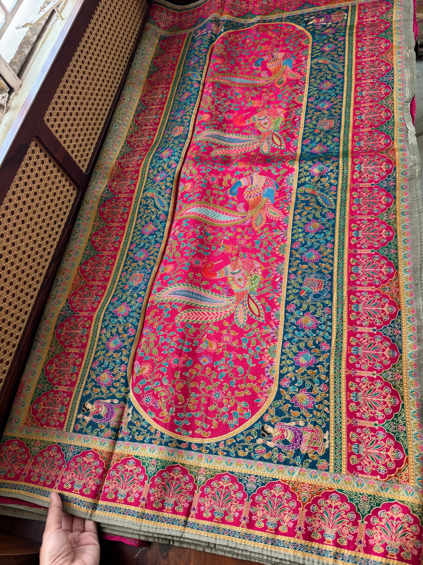 Luxe Pashmina Style Semi Silk Saree - Grey & Pink