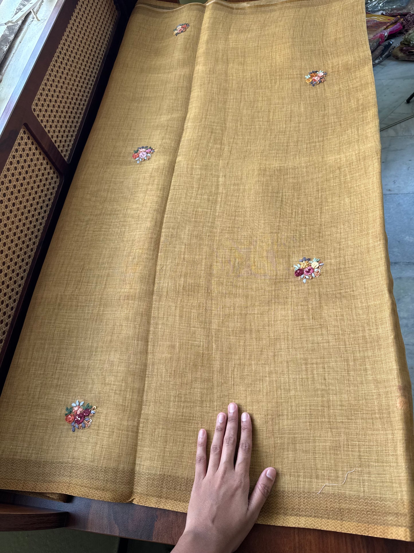 Premium Tissue Linen Sarees - Henna Green