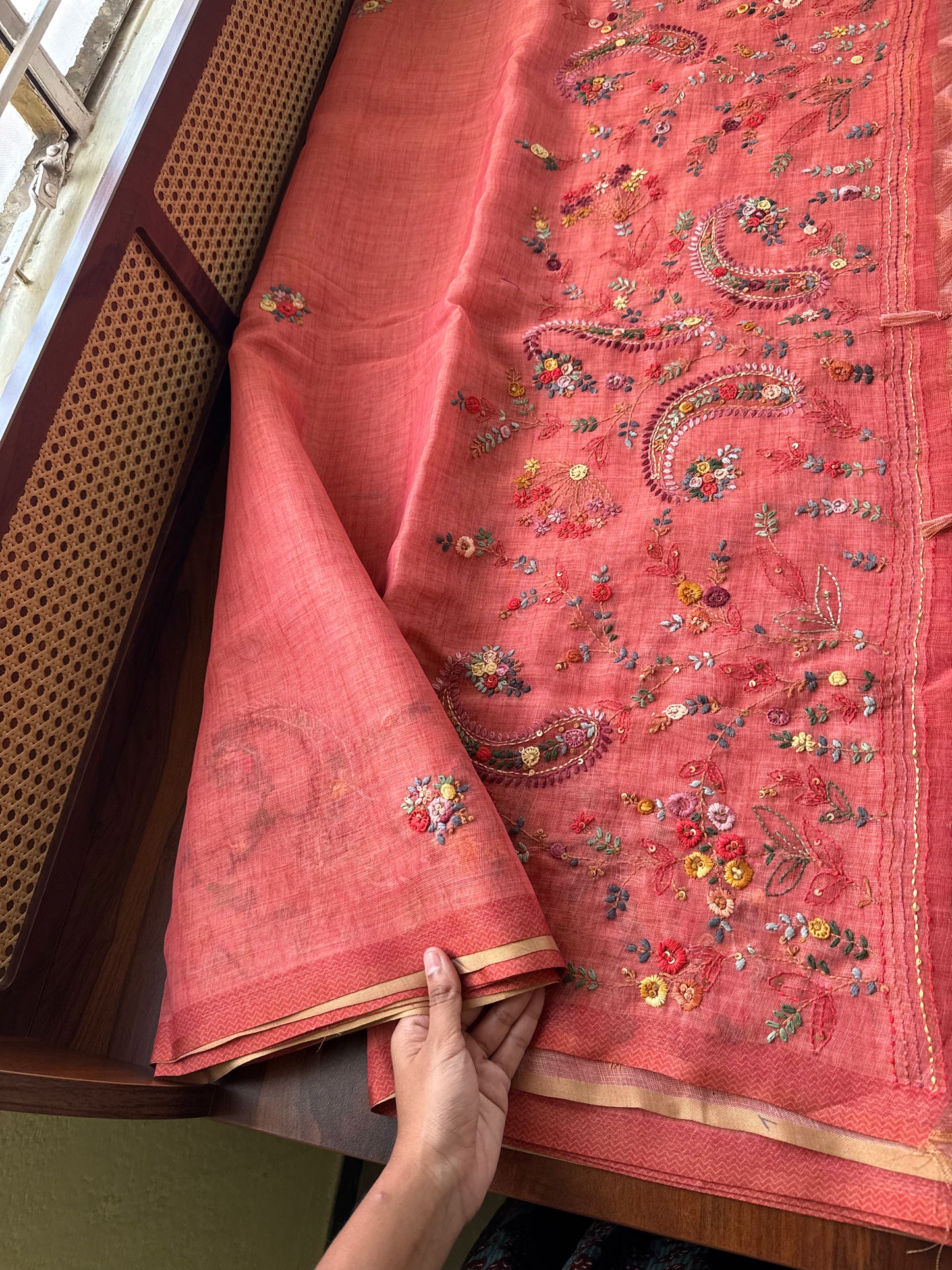 Premium Tissue Linen Sarees - Peach