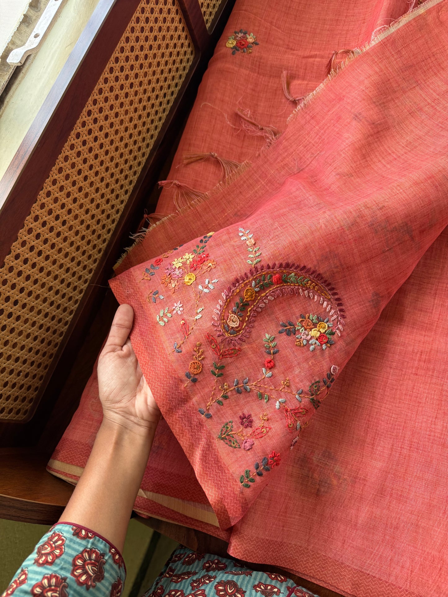 Premium Tissue Linen Sarees - Peach