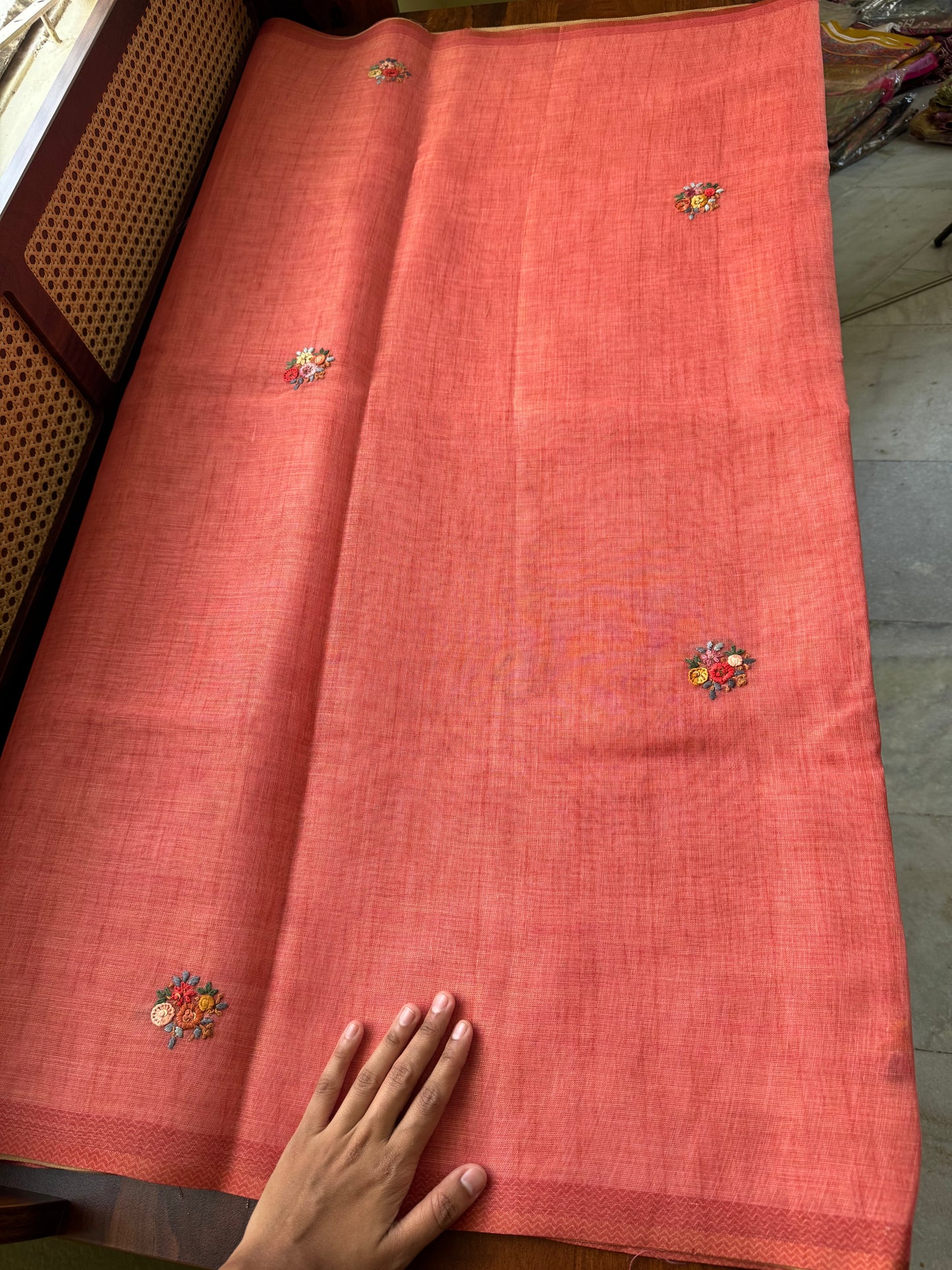 Premium Tissue Linen Sarees - Peach