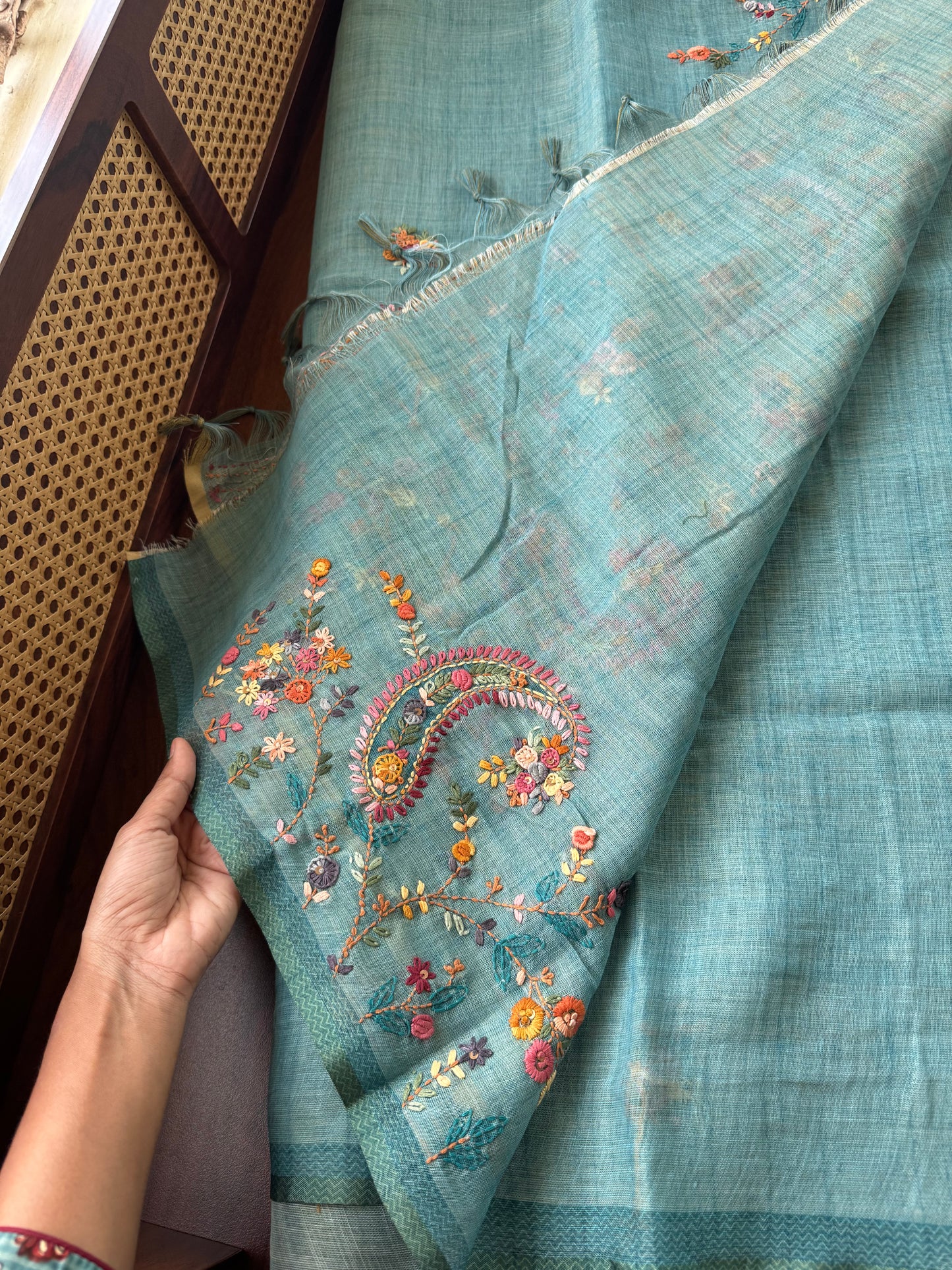 Premium Tissue Linen Sarees - Blue