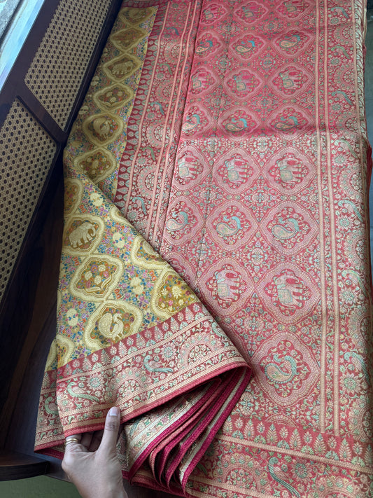 Luxe Pashmina Style Semi Silk Saree - Yellow & Red