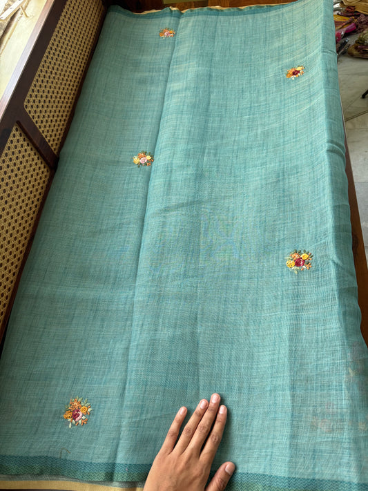 Premium Tissue Linen Sarees - Blue