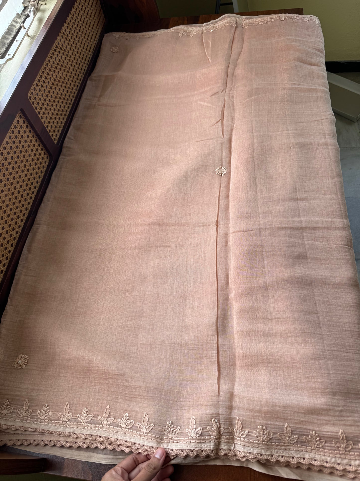 Pure Mul Chanderi Chikankari Saree - Beige