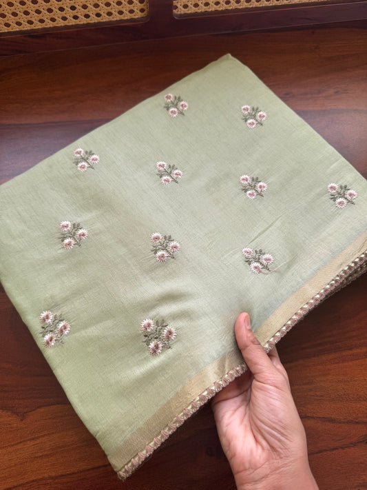 Mul Chanderi Tissue Saree - Green
