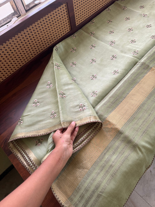 Mul Chanderi Tissue Saree - Green