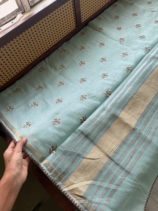 Mul Chanderi Tissue Saree - Blue