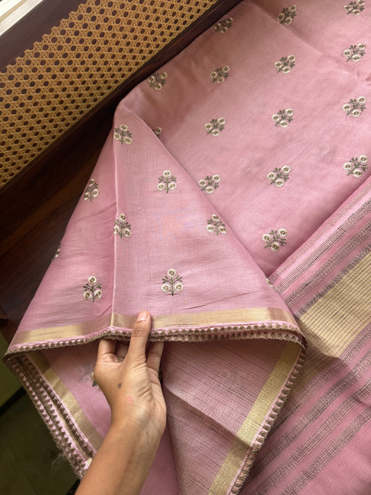 Mul Chanderi Tissue Saree - Pink