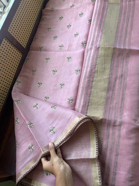 Mul Chanderi Tissue Saree - Pink