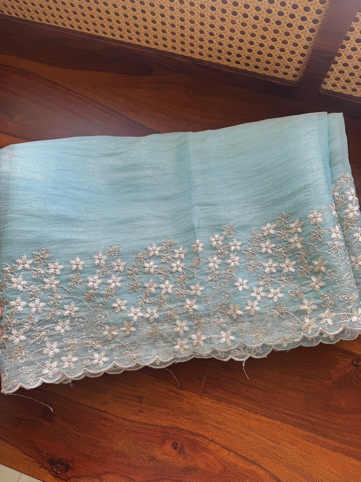 Delicate Tissue Organza Saree - Pastel Blue