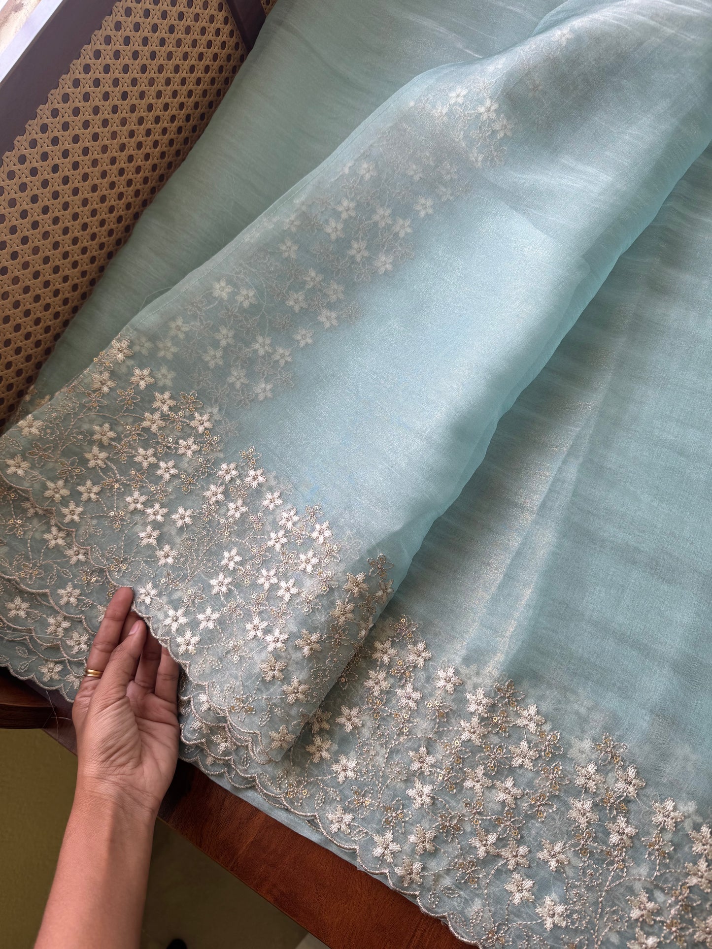 Delicate Tissue Organza Saree - Pastel Blue