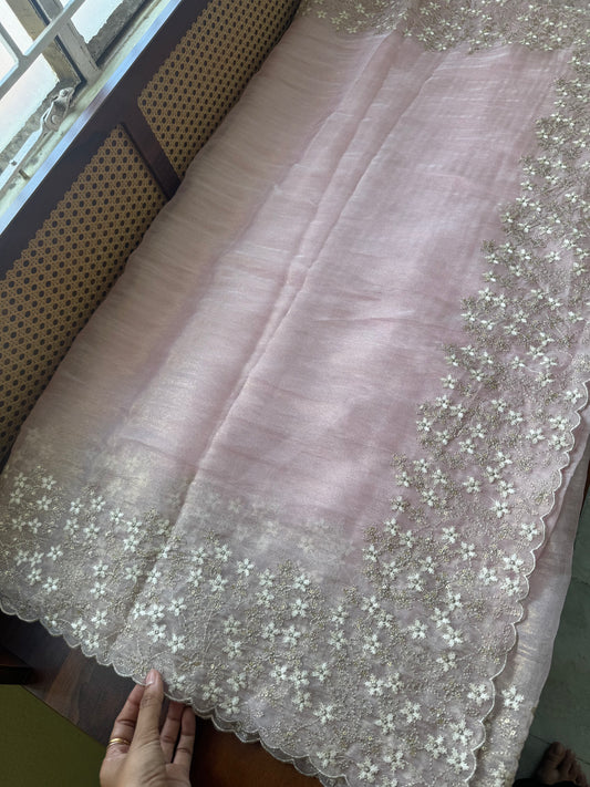 Delicate Tissue Organza Saree - Baby Pink