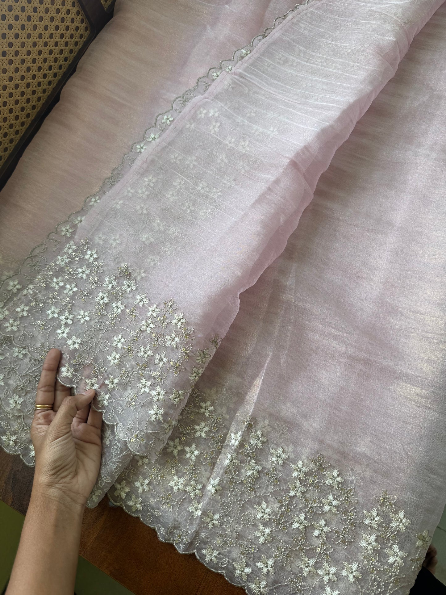 Delicate Tissue Organza Saree - Baby Pink