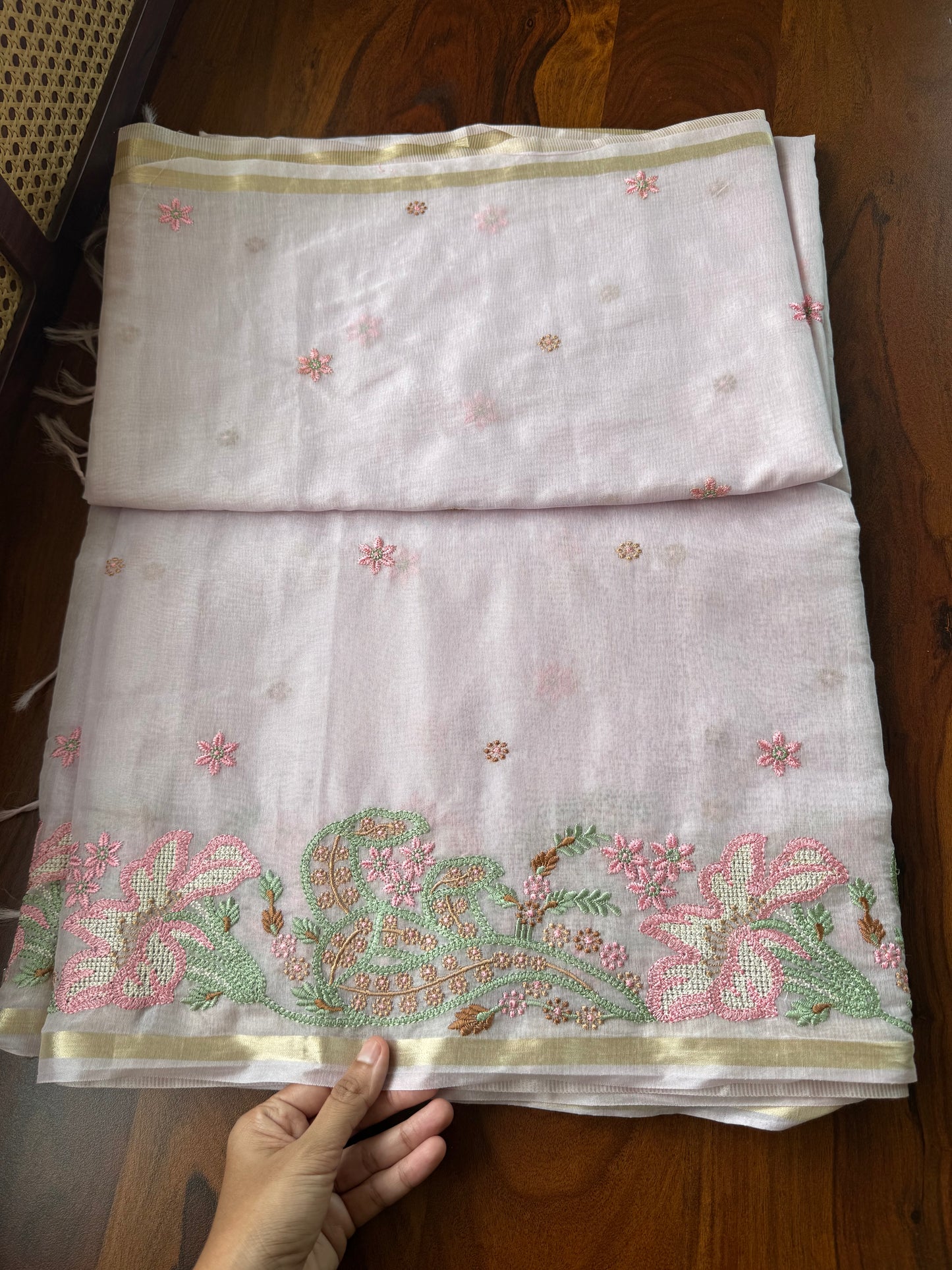 Embroidered Mul Chanderi saree- Pastel Lilac