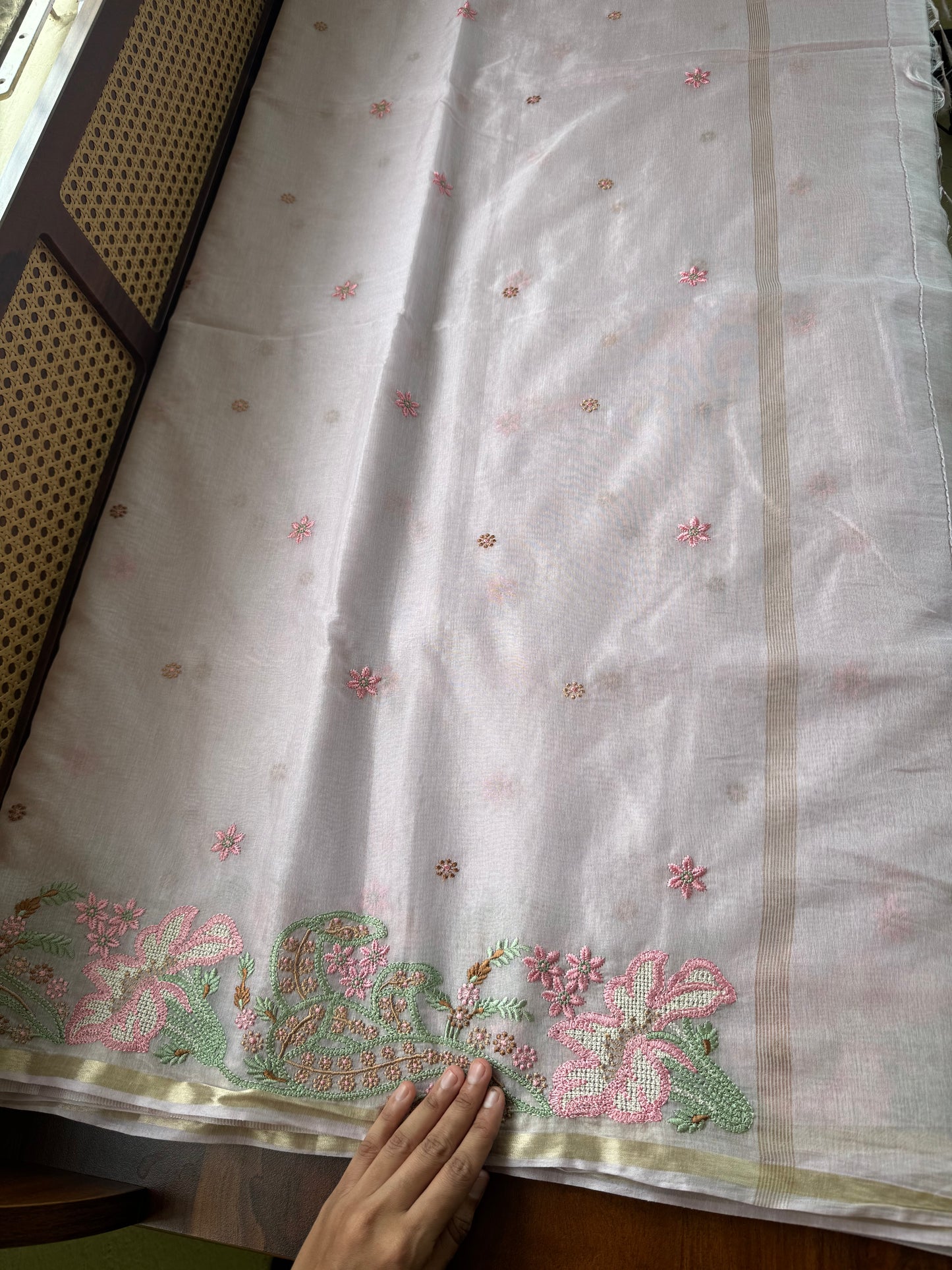 Embroidered Mul Chanderi saree- Pastel Lilac