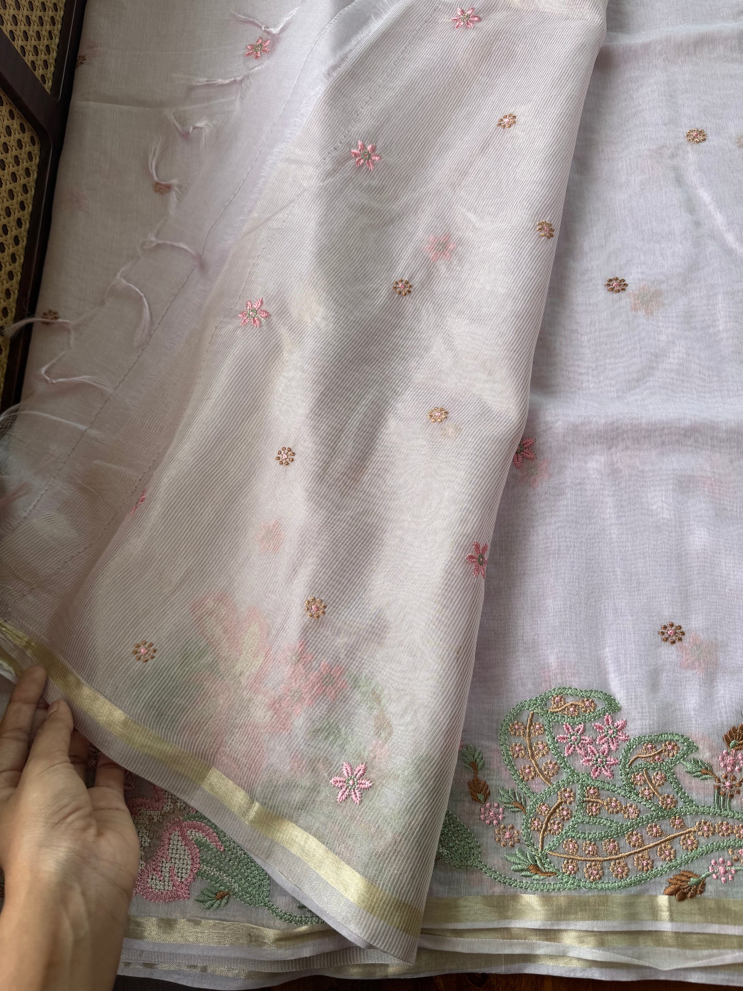 Embroidered Mul Chanderi saree- Pastel Lilac