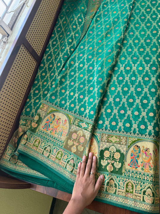 Luxe Pashmina Style Semi Silk Saree - Green