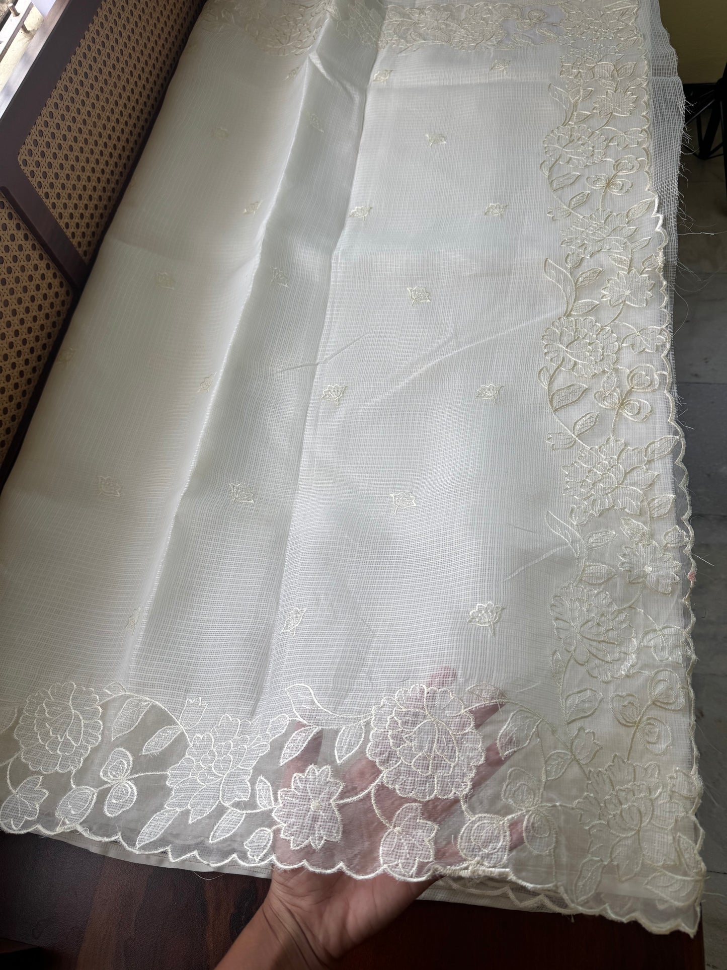 Soft Tissue Kota Saree - Cream White