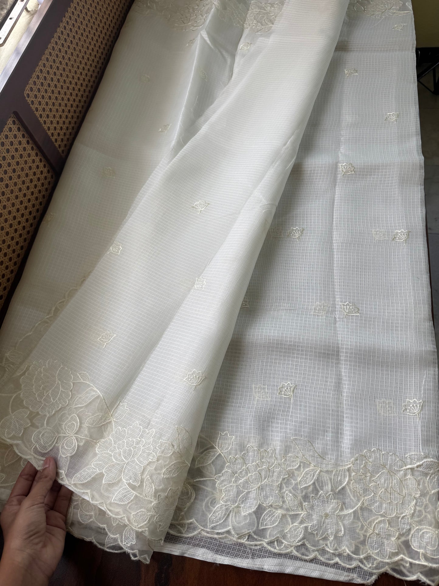 Soft Tissue Kota Saree - Cream White