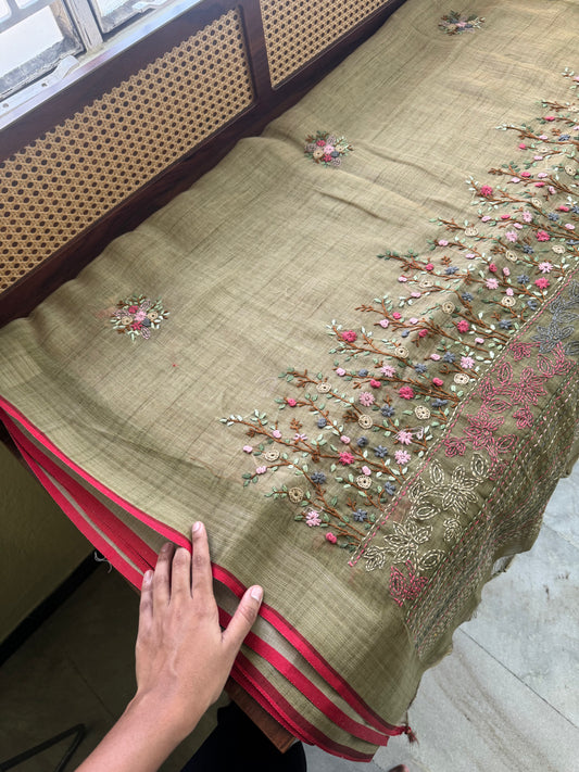 Premium Tissue Linen Sarees - Green