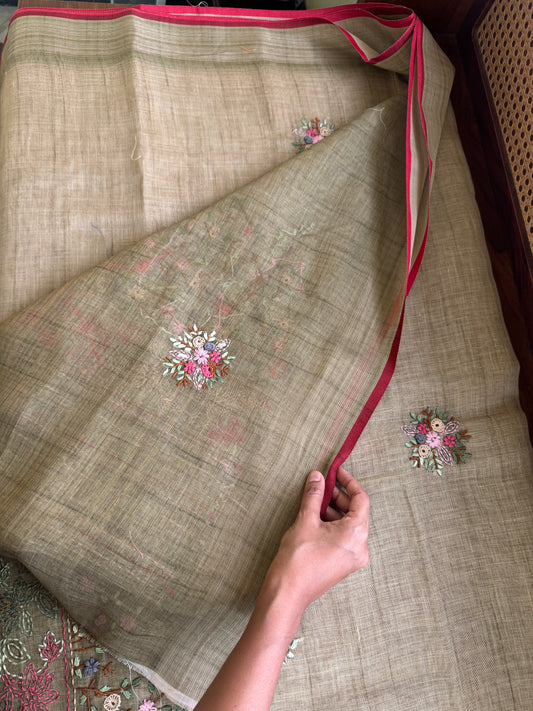 Premium Tissue Linen Sarees - Green