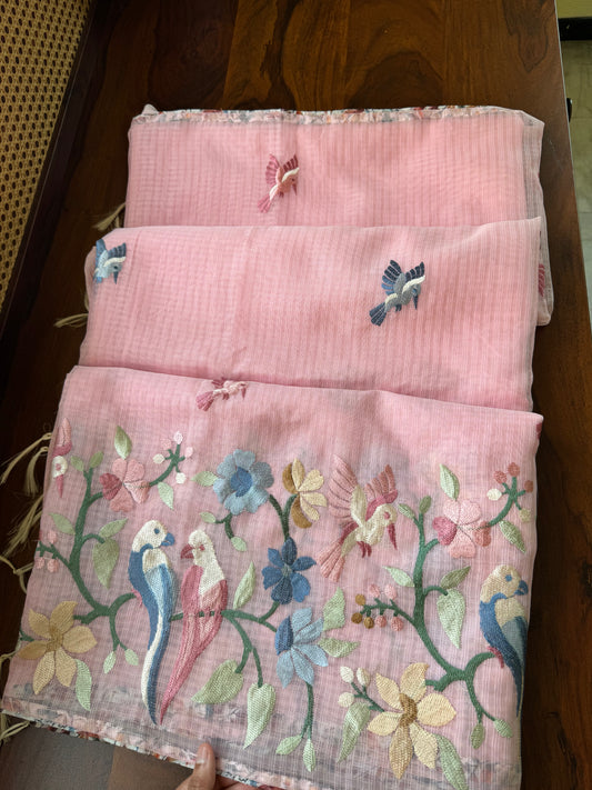 Embroidered Soft Kota Saree - Pink