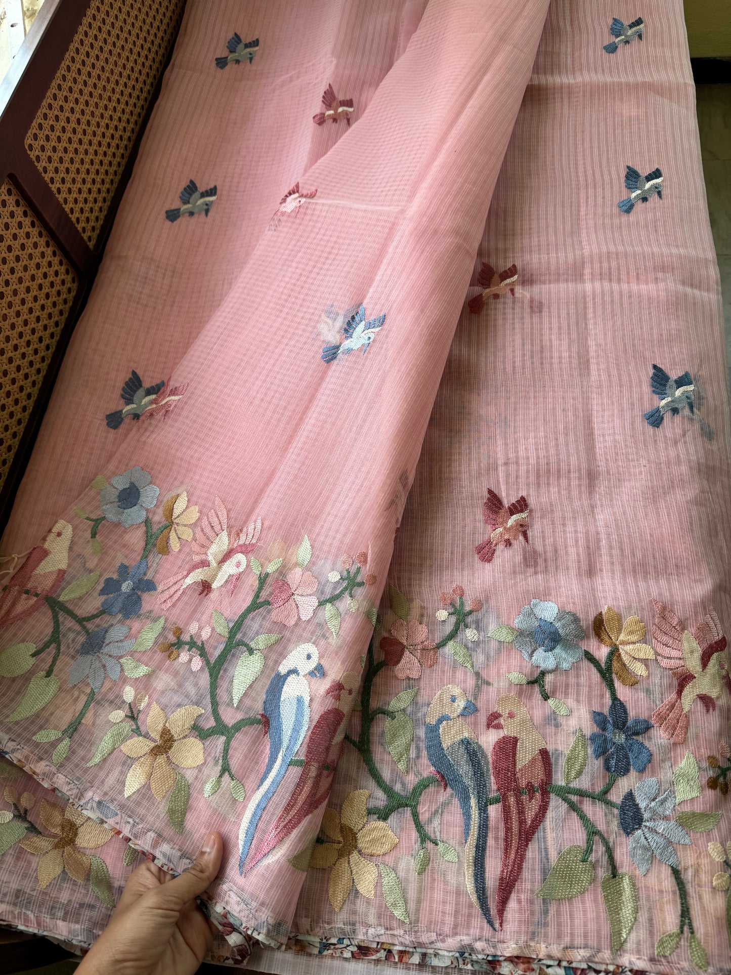 Embroidered Soft Kota Saree - Pink