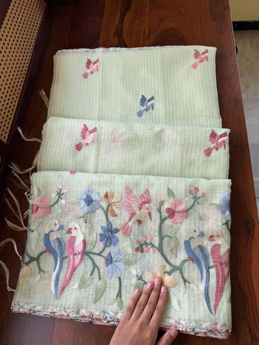 Embroidered Soft Kota Saree - Pastel Green