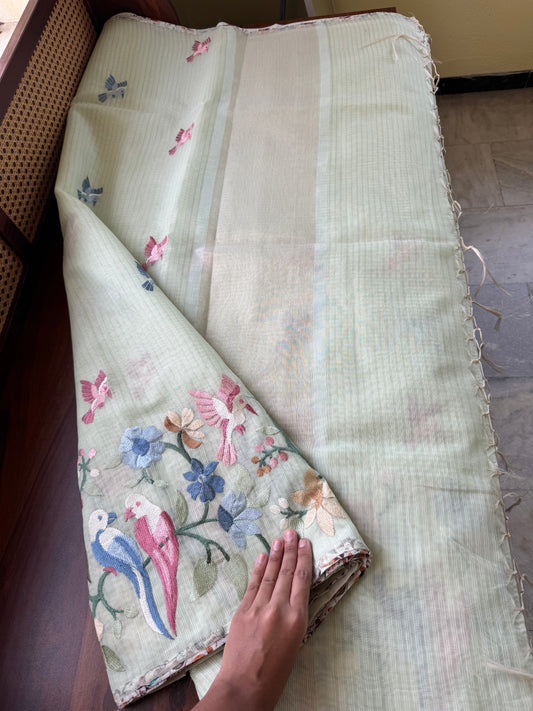Embroidered Soft Kota Saree - Pastel Green