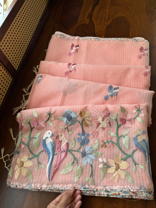 Embroidered Soft Kota Saree - Peach