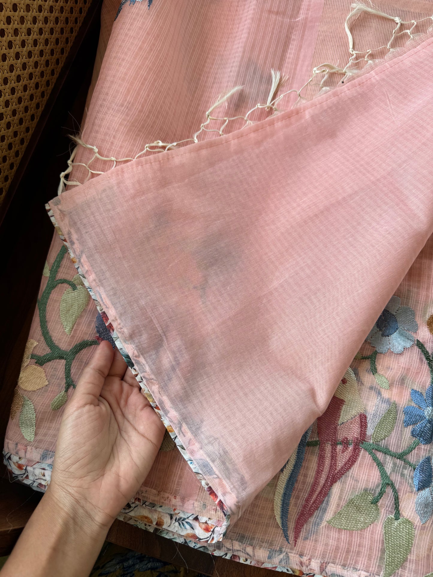 Embroidered Soft Kota Saree - Peach