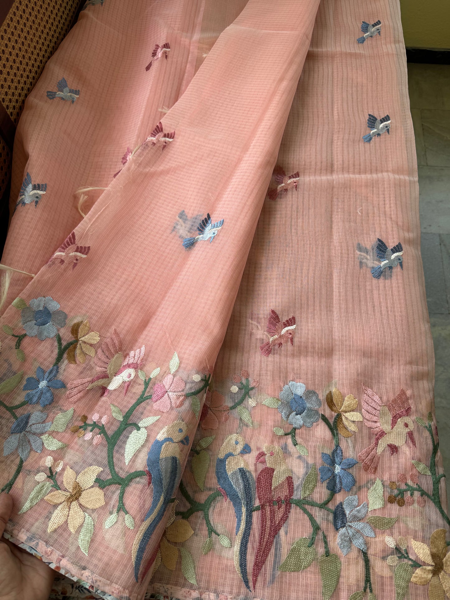 Embroidered Soft Kota Saree - Peach