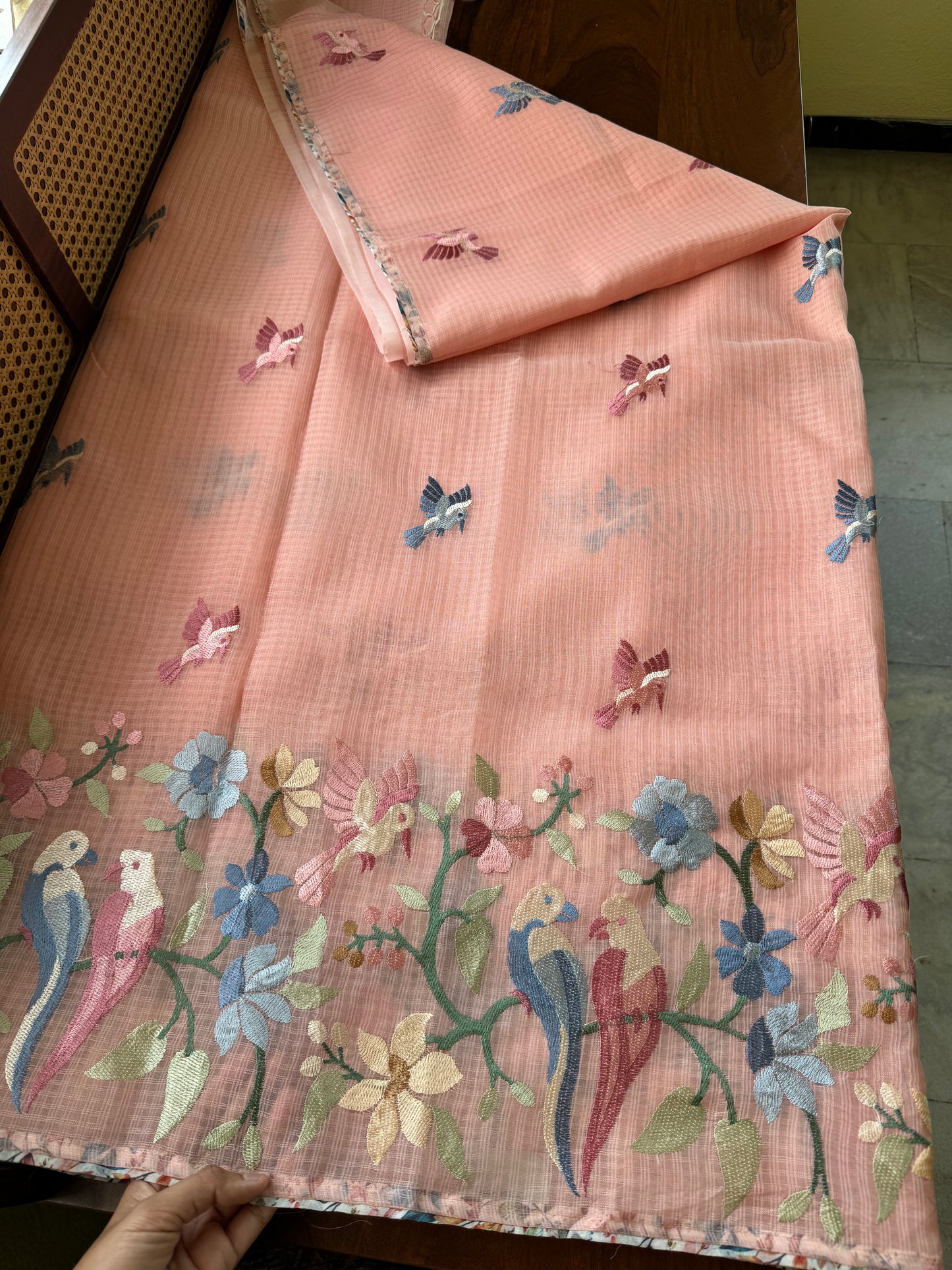 Embroidered Soft Kota Saree - Peach