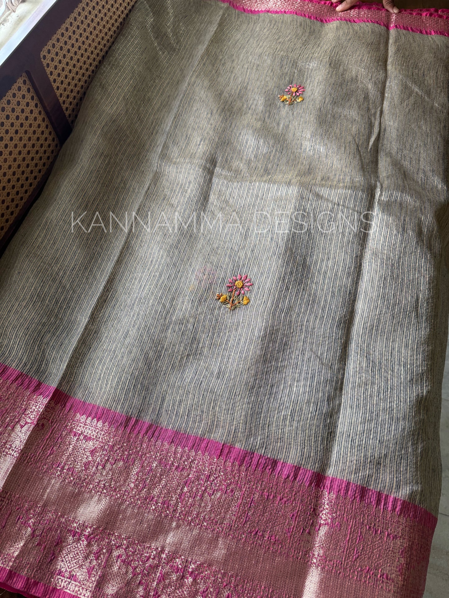 French knots Tissue Linen - Grey & Linen