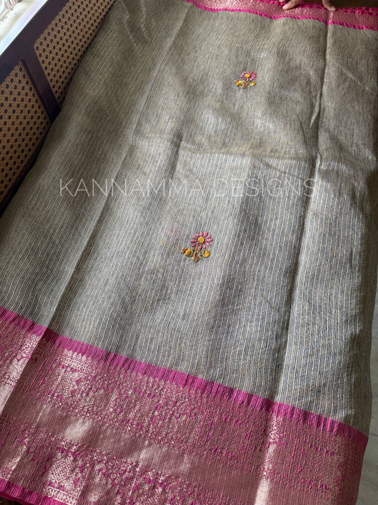 French knots Tissue Linen - Grey & Linen
