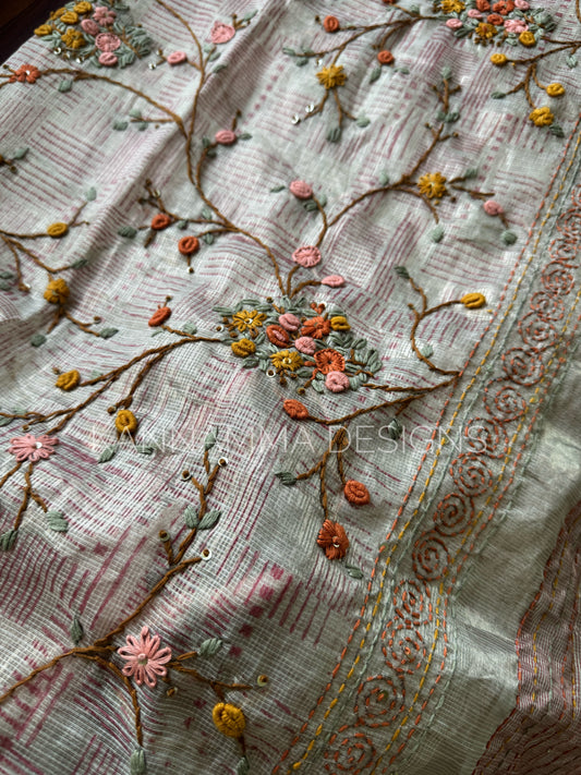 French knots Tissue Linen - Beige & Red